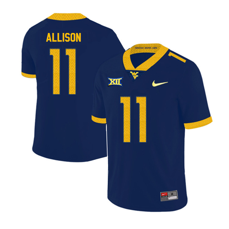 2019 Men #11 Jack Allison West Virginia Mountaineers College Football Jerseys Sale-Navy